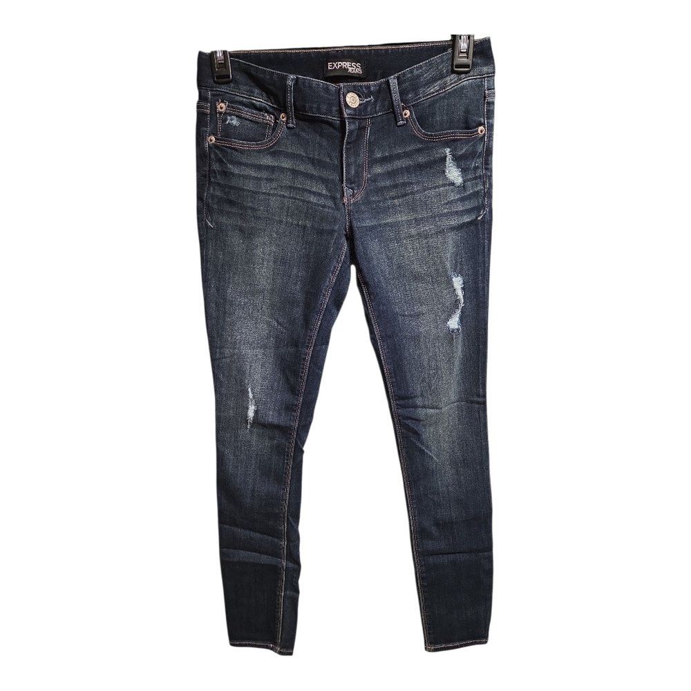 Express Women's Distressed Dark Indigo Skinny Jeans
